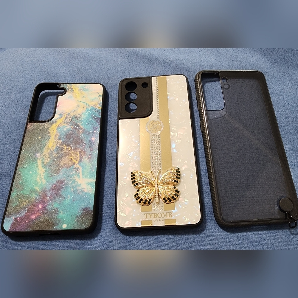 Set of 3 S21 Galaxy Cases Glow In Dark Bling Mirror